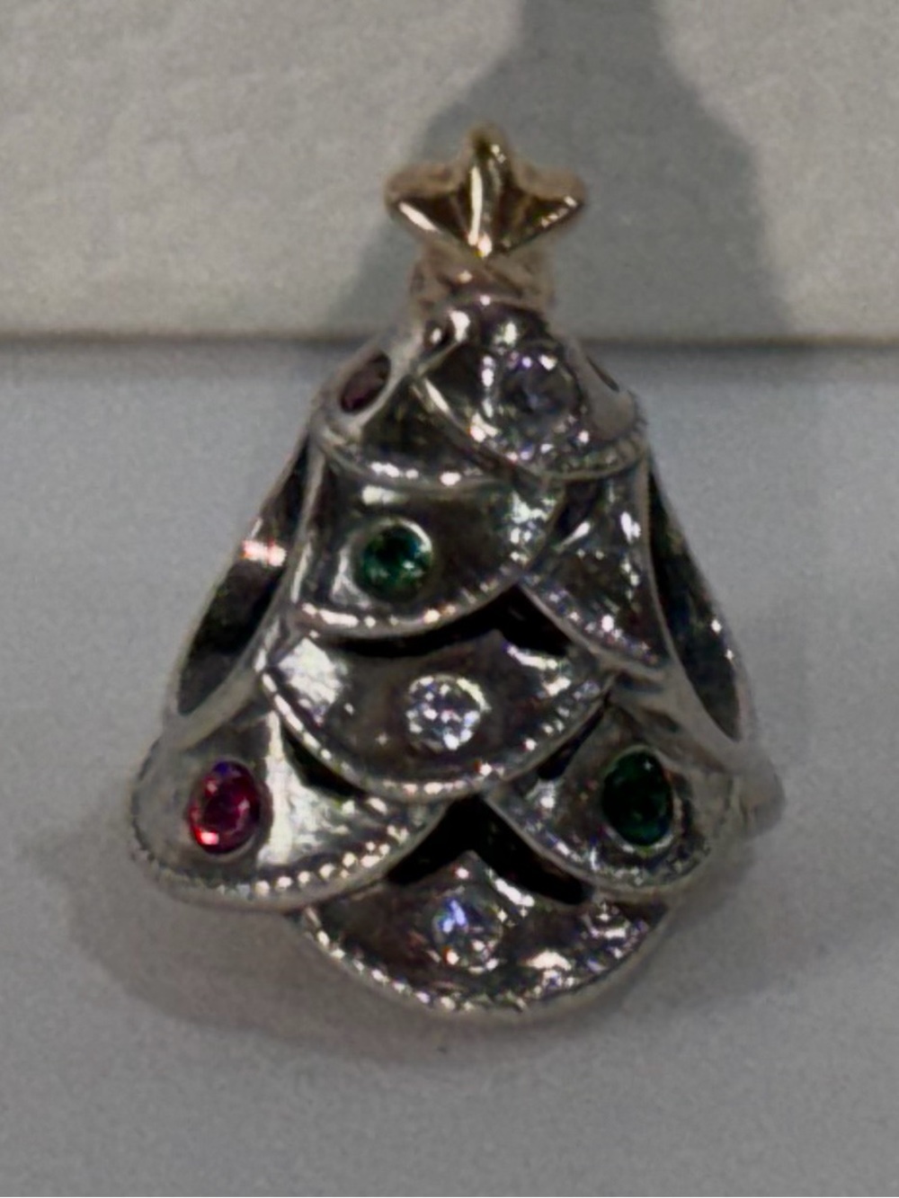 St Pandora Christmas Tree Charm with Gold Star and Crystals